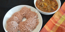 Home made Rice Noodles (Idiappam) with chicken curry