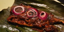 Spicy Baked Fish in banana leaves (Meen Pollichathu)