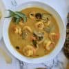 Shrimp and green plantain curry (soup)