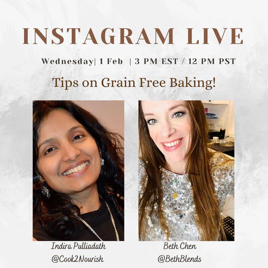Hey guys! For this week’s live, I have a special and wonderful guest for you! Beth Chen from @bethblends and @thehonestspoonful will join me and we will talk about ‘grain free baking’! I am sure Beth will have several tips for us! See you all there! Be sure to catch the recording if you miss it! #grainfree #grainfreebaking #glutenfree #aipbaking #bethblends #cook2nourish #eliminationdiet #allergenfree #allergenfreebaking